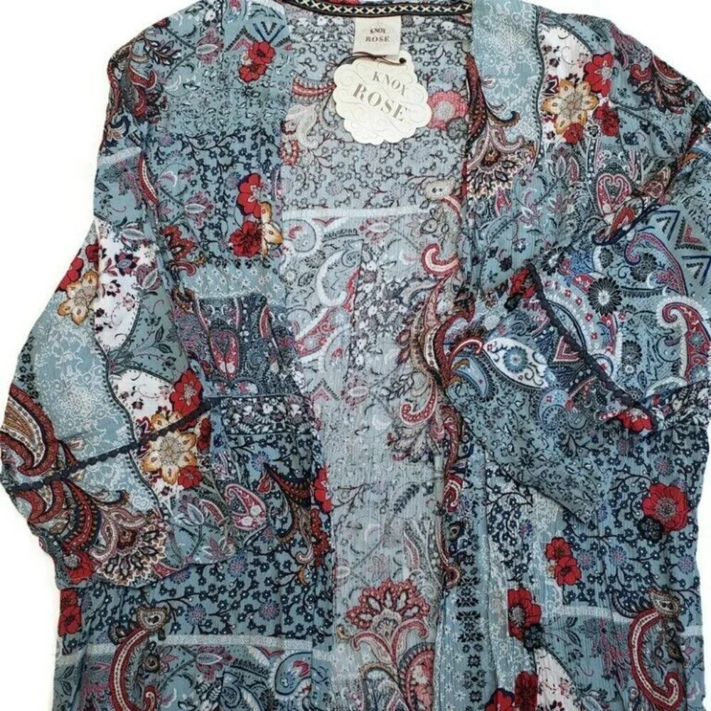 Womens Floral Print Long Sleeve Kimono Jacket Knox Rose Salt Marsh Blue Size S - Picture 6 of 6